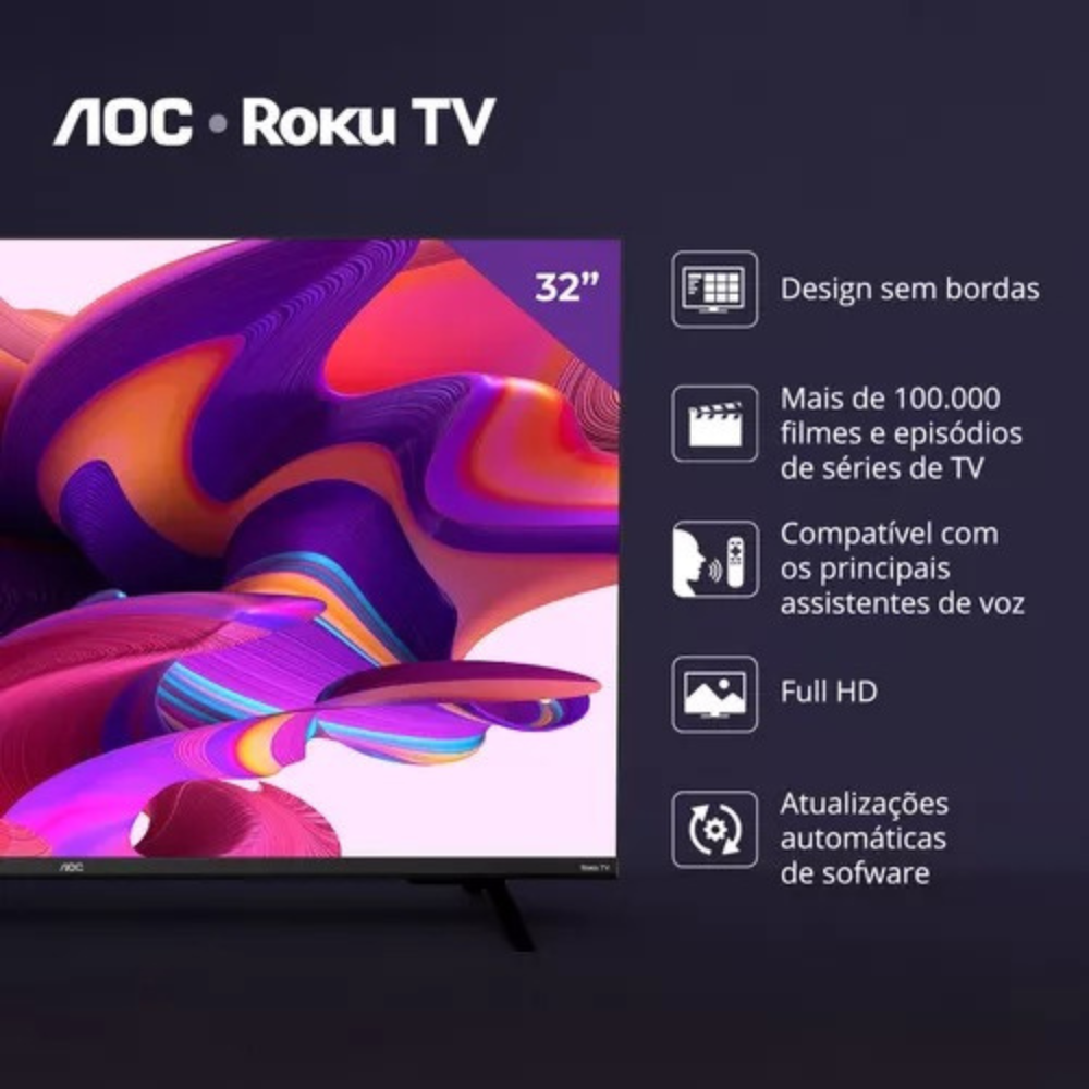 Smart Tv Led Hd 32 Polegadas Aoc Sistema Roku Tv Wi-fi HDMI Smart Tv Led Hd 32 Polegadas Aoc Sistema Roku Tv Wi-fi HDMI